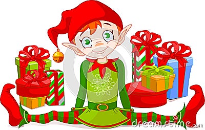 Christmas Elf with gifts Vector Illustration