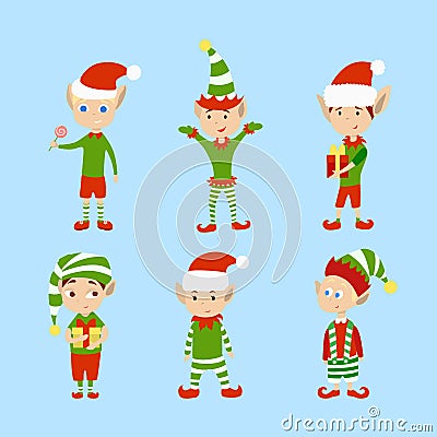 Christmas elves set. Vector Illustration