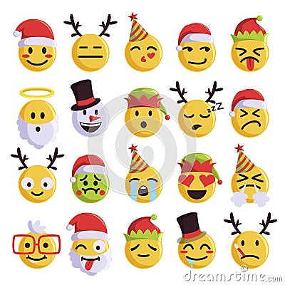 Christmas emoji funny and cute holiday set Vector Illustration