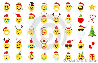 Christmas emoji. Santa Claus emoticon in xmas hat Vector Illustration