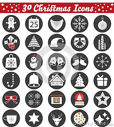Set of christmas icons. Christmas vector emojis including christmas lights, bells, snow flakes Vector Illustration