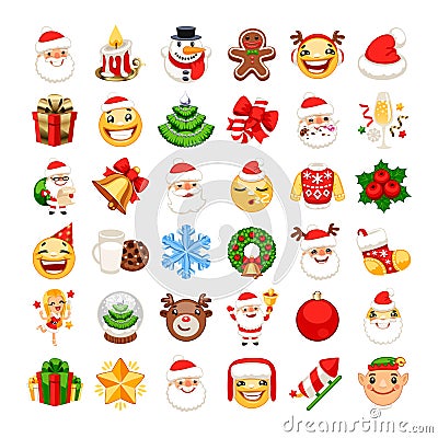 Christmas Emojis Set Vector Illustration