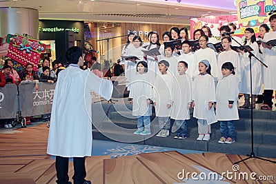 Christmas eve caroling event in Domain Mall Hong Kong Editorial Stock Photo