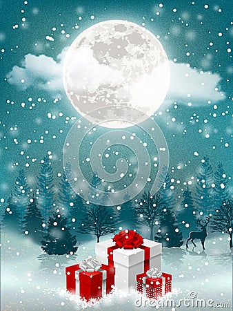 Christmas eve with presents Vector Illustration