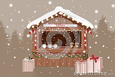 Christmas fair market stand with hot drinks for sale Vector Illustration