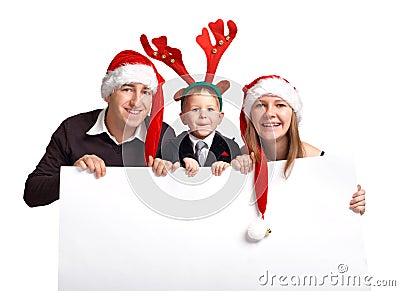 Christmas family with banner Stock Photo