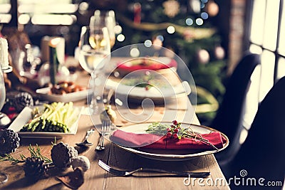 Christmas Family Dinner Table Concept Stock Photo