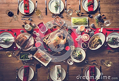 Christmas Family Dinner Table Concept Stock Photo