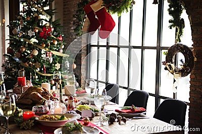 Christmas Family Dinner Table Concept Stock Photo