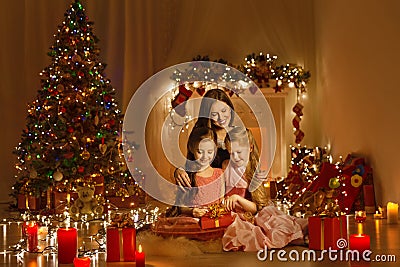 Christmas Family Woman Portrait, Mother And Daughters Xmas Holiday Stock Photo