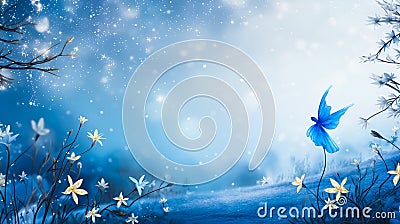 Christmas fantasy. Gentle fairy-tale illustration on New Year's theme in blue tones. Cartoon Illustration