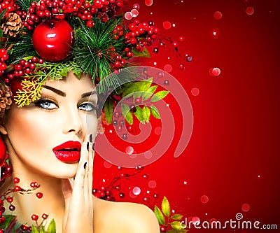 Christmas fashion model woman Stock Photo