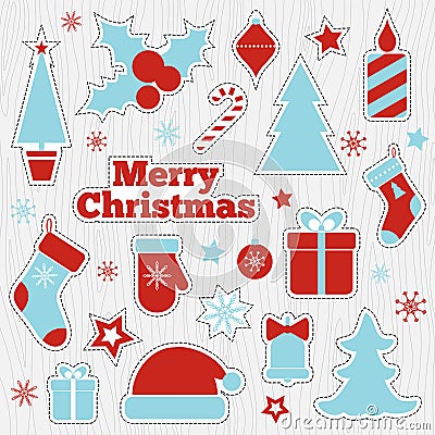 Christmas printable stickers, fashion patches Vector Illustration