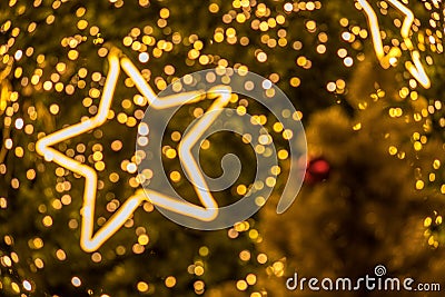 Christmas festival in Bangkok. Golden Christmas tree with red b Stock Photo