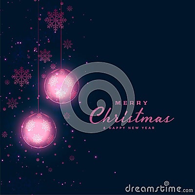 christmas festival dark background with glowing balls and snowflakes decoration Vector Illustration
