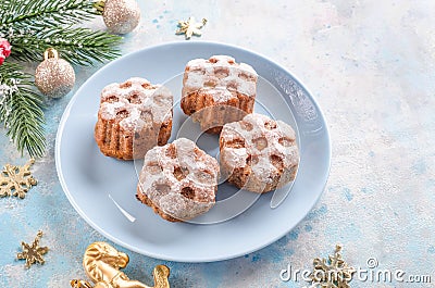 Christmas festive baked goods on blue background close-up Stock Photo