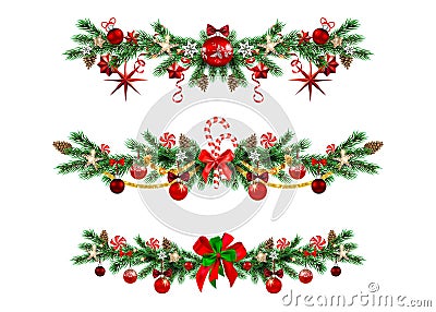 Christmas festive decoration garlands set. Vector Illustration