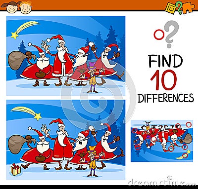 Christmas find differences task Vector Illustration