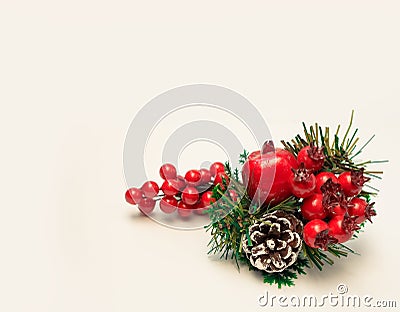 Christmas fir branches with decorations isolated background over white, with copy space Stock Photo