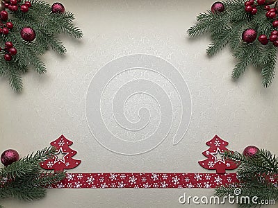 Christmas fir with red decors on it and red ribbon Stock Photo