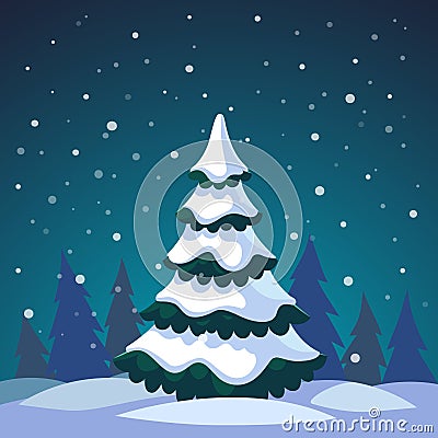 Christmas fir tree covered in the forest Vector Illustration