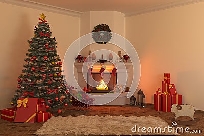 Christmas fireplace 1 Stock Photo