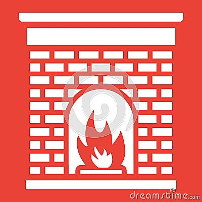 Christmas fireplace line icon, New year Vector Illustration