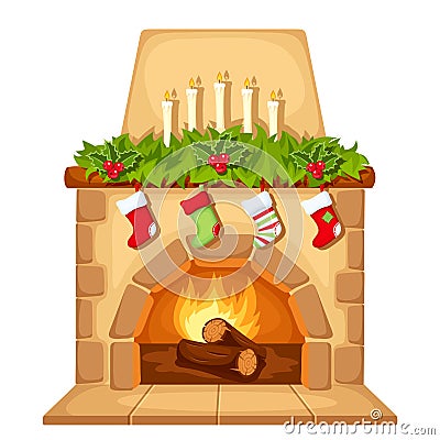 Christmas fireplace. Vector illustration. Vector Illustration