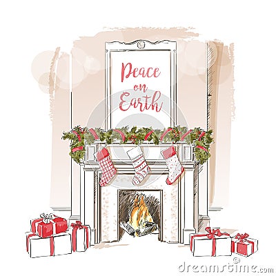 Christmas fireplace vector Vector Illustration