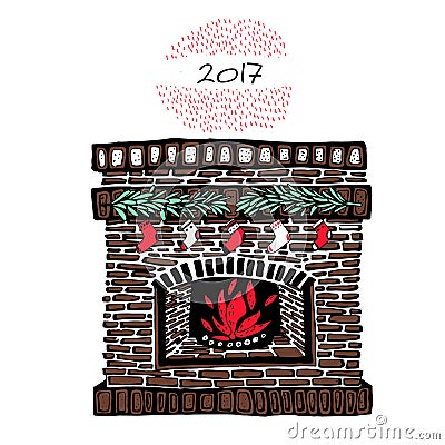 Christmas fireplace vintage vector illustration Vector Illustration