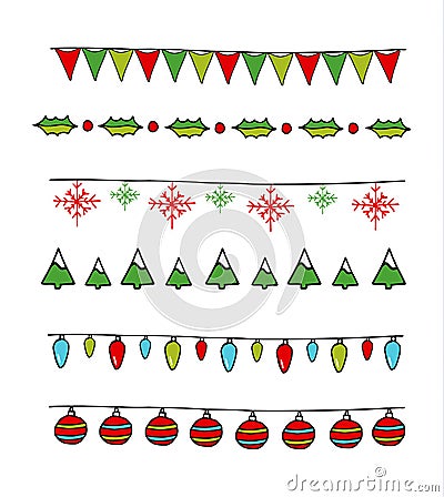 Christmas Flags and garlands set Vector Illustration