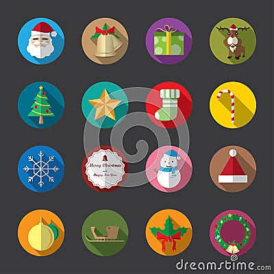 Christmas Flat Icons, Color Vector Illustration