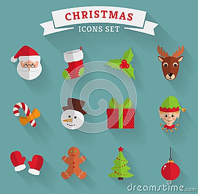 Christmas flat icons. Vector set. Vector Illustration