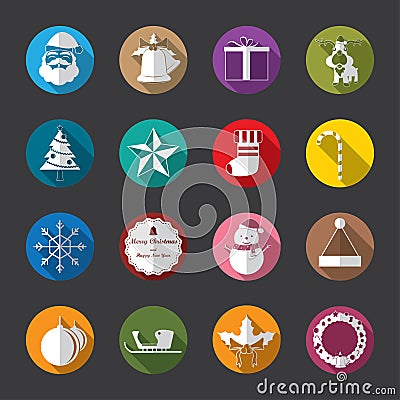 Christmas Flat Icons, White Vector Illustration