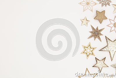 Christmas flatlay decor background on the white wooden table Stock Photo