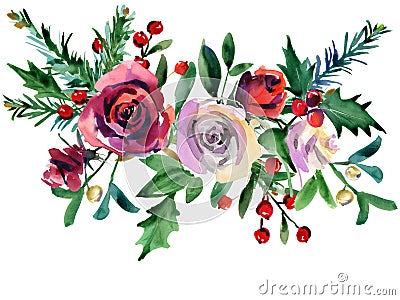 Christmas floral background. winter holiday nature illustration. Cartoon Illustration