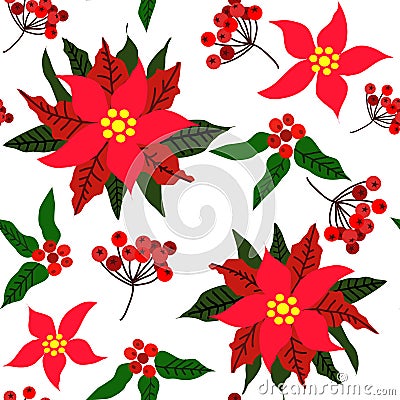 Christmas Floral Seamless Pattern, Traditional Christmas Surface Pattern, Vector Repeat Pattern Vector Illustration
