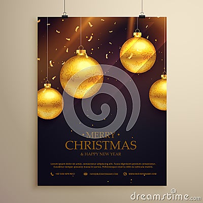 Christmas flyer celebration template with balls Vector Illustration