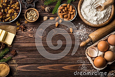 Christmas food background. Baking Ingredients Stock Photo