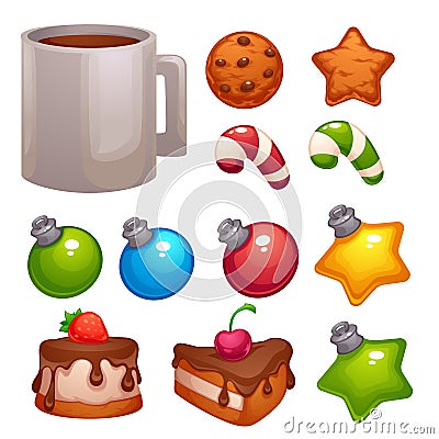 Christmas Food and Decoratin , vector asset for your mobile game Vector Illustration