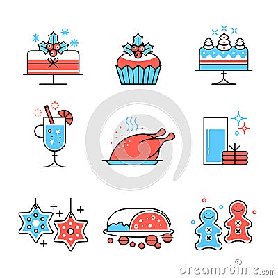 Christmas food and drinks collection Vector Illustration