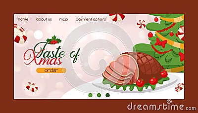 Christmas food for holiday decoration xmas sweet celebration vector traditional festive family table winter meat Vector Illustration
