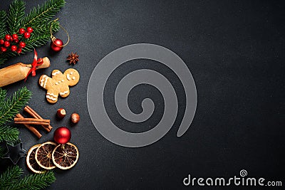 Christmas food and ingredients for cooking at black. Stock Photo