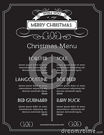 Christmas food menu on chalk Board. Christmas Vector Illustration