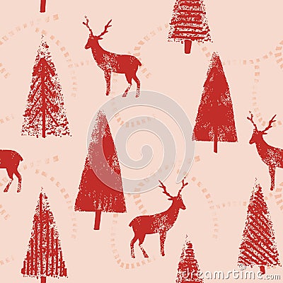 Christmas forest landscape seamless wrapping pattern Vector Illustration