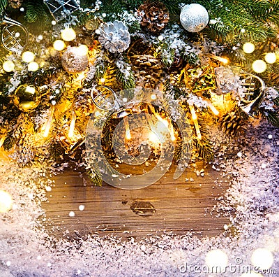 Christmas frame design. Fir tree with vintage decoration Stock Photo