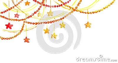 Christmas frame - garland with stars. Watercolor corner border Stock Photo