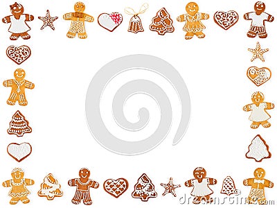 Christmas frame and ornament from gingerbreads and sweet cookies Stock Photo