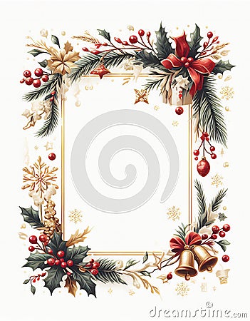 Christmas frame in rectangular shape, ribbon and poinsettia Stock Photo