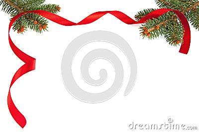 Christmas Frame with Red Ribbon Stock Photo